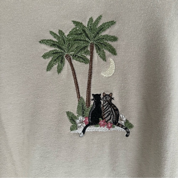 Vintage BonWorth Beige Embroidery Cat & Palm Beachy Top Boho Women’s Medium - Picture 10 of 12